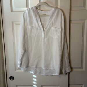 Women’s Mote Anthropologie White 100% Cotton Gauze Henley Tunic Top XL